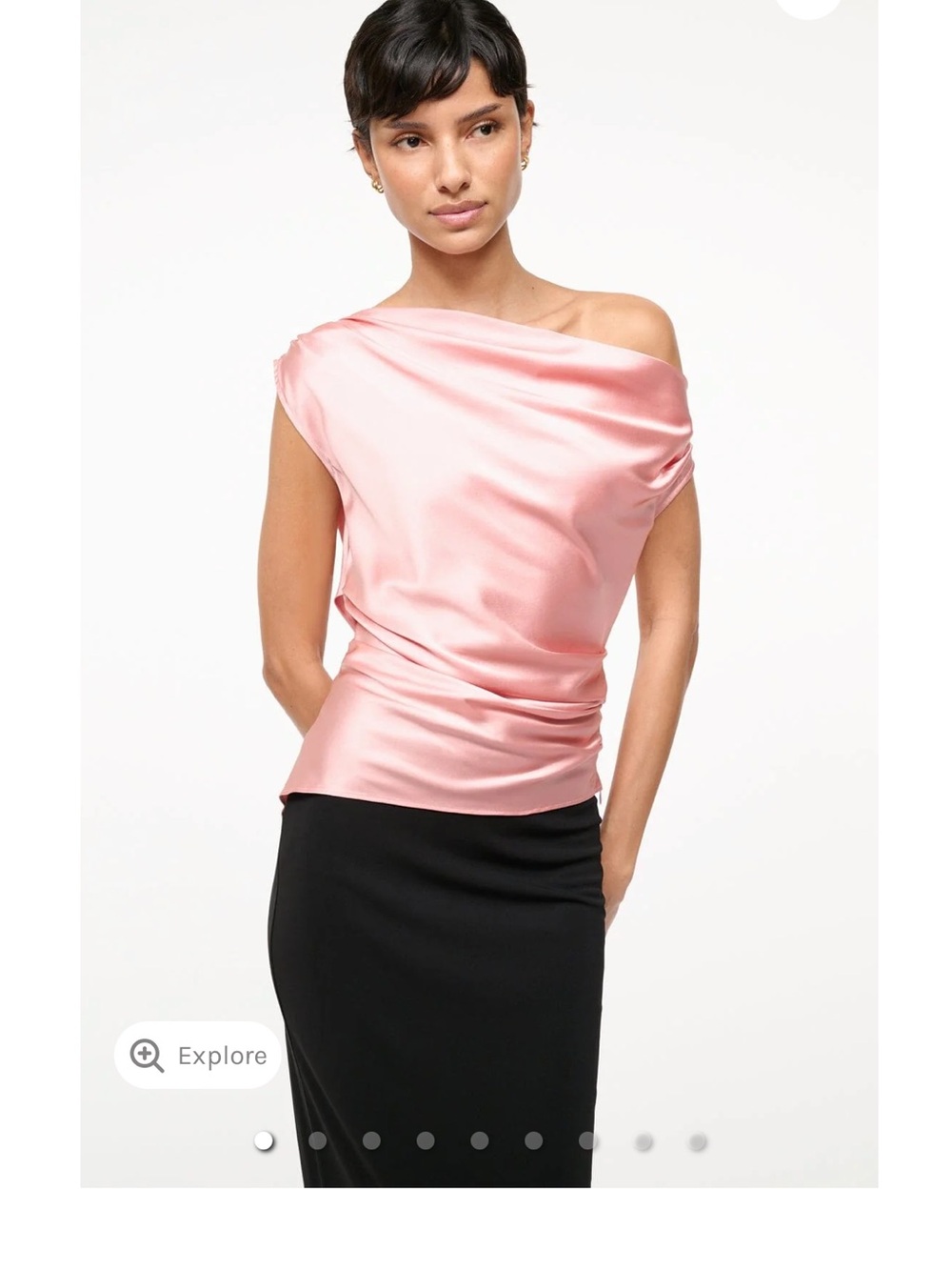 STAUD Blush Pink Satin One-Shoulder Top